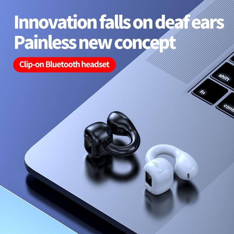 Next-Gen Bluetooth 5.3 Sport Ear Clip Headphones – Open Ear Design with IPX5 Waterproofing, Advanced Noise-Canceling Wireless Earbuds Featuring Battery Life Indicator, Ideal for Fitness Enthusiasts and Cross-Platform Compatibility with Android/i OS Devices