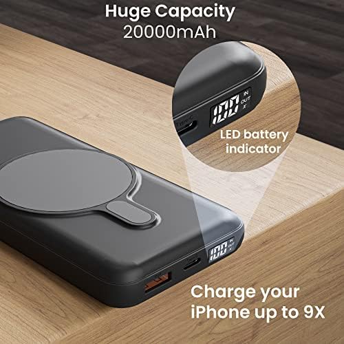 Ultimate 20000 m Ah 20 W USB-C Wireless Magnetic Power Bank for i Phone 12-16 – Fast Charging, Lightweight Design, Seamless Magnetic Attachment for On-the-Go Convenience