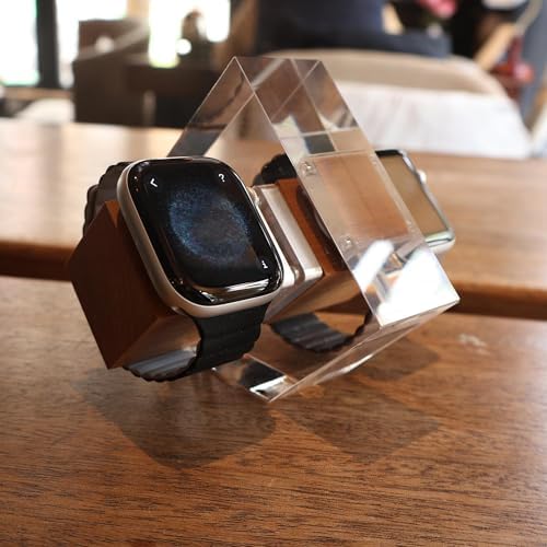 Transform Your Charging Setup with Our Elegant Black Walnut Dual i Watch Dock – Premium Stand for Apple Watch Ultra 2, SE, Series 10-1 (38-49 mm) – Chic Acrylic & Wood Fusion with Anti-Slip Base for Reliable Charging – Optimize Your Space with a Dual Device Charging Station Tailored for Apple Watch Aficionados and Tech Lovers.