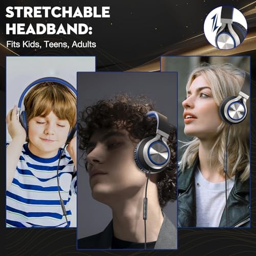 Ultimate USB C Over-Ear Headphones with Enhanced Noise Isolation and Built-In Microphone – Superior Stereo Audio for i Phone 15/16 Pro, Laptops, and Tablets – Perfect Travel Buddy in Striking Blue/Black Finish