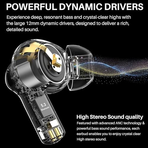 TOZO Elite Hybrid Active Noise Cancelling Wireless Earbuds – Cutting-Edge 6-Microphone AI Technology for Enhanced Call Clarity, 55-Hour Extended Battery Life, Customizable 32 EQ Settings via App, Bluetooth 5.3 for Fast Connectivity, IPX8 Waterproof for All-Weather Use, Ergonomically Designed for Comfort and Secure Fit