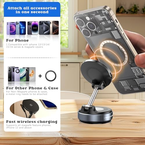 Ultimate 360° Magnetic Phone Holder: Versatile Suction Cup Car Mount for Hands-Free Convenience in Vehicles, Gyms, and Showers – Effortless Wireless Charging and Unmatched Stability for All Your Needs