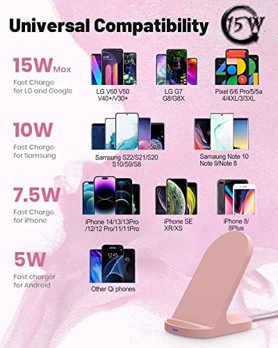 YW YUWISS 15 W Fast Wireless Charger Stand – Ultra-Compatible Charging Solution for i Phone 14/13/12 Series & Samsung Galaxy S22/S21/S20 – Vertical & Horizontal Design for Effortless Device Access, Enhanced Safety Features, Portable & Stylish Tech Accessory