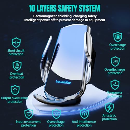 Max 15 W Fast Wireless Car Charger with Auto-Clamping Phone Holder – Qi-Certified Mount for i Phone 16/15/14/13/12 Pro Max & Samsung Galaxy S24/S23/S22/S21/S20/Note20 – Sleek Silver Design for Secure, Hands-Free Charging