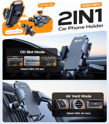 VICSEED Military-Grade Car Phone Holder Mount – Ultra-Stable Anti-Shake Design for CD Slot & Air Vent Installation, Thick Case Compatible for i Phone 16, 15, 14 & All Samsung Models – Unmatched Durability & Versatile Usage for Enhanced Driving Safety
