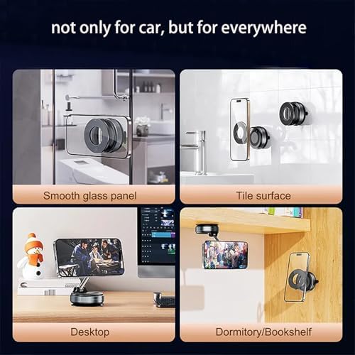 2025 Premium Vacuum Magnetic Phone Holder – 360° Rotatable Car Mount with 89 LB Suction Cup for i Phone & Android, Ideal for Gym and Mirror Use, Sleek Black Design with Superior Magnetic Strength and Universal Compatibility