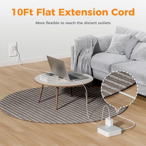 TESSAN 5 FT Flat Extension Cord Surge Protector – 4 Outlet Power Strip with 3 USB C Ports (1 USB C) for Fast Charging, 900 Joules Electronics Protection, Space-Saving Design for Home, Office, and Dorm Use, Enhanced Compatibility and Efficiency