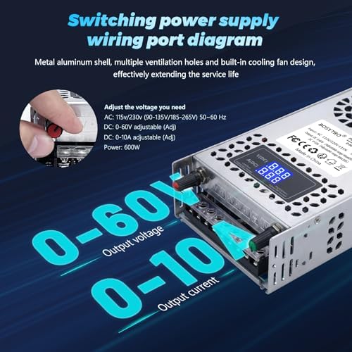 High-Performance 600 W Adjustable 24 V DC Power Supply with LED Display – Ultimate Versatile Switching Converter for 3 D Printers, CCTV Systems, and Lab Equipment – Dual Input (AC 110 V/220 V) with Multiple Output Options (5 V, 10 V, 12 V, 24 V) for Enhanced Compatibility and Efficiency