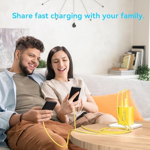 40 W USB C Charger Block – Dual Pack of 4-Port Fast Charging Power Bricks with PD & QC 3.0 Technology for i Phone 16/15/14/13/12/11 Pro Max, i Pad, Galaxy, Pixel – Sleek White & Blue Design for Convenient Multi-Device Charging