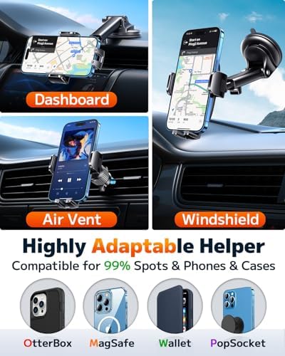 Qifutan Universal Car Phone Holder – Secure Dashboard Mount for All Smartphone Models with 360-Degree Rotation and Strong Adhesive Base – Enhance Driving Safety and Hands-Free Convenience