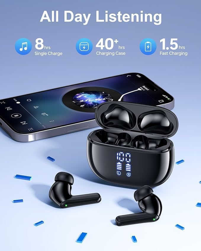 Revolutionary Wireless Bluetooth Earbuds: 40-Hour Playtime, Immersive Deep Bass, IPX7 Waterproof for Ultimate Durability, LED Battery Indicator, Built-In Mic for Seamless Calls – Ideal for Gamers and Music Lovers on i Phone & Android Devices