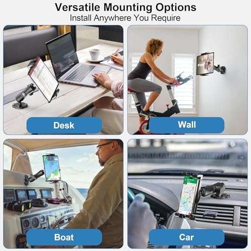 Premium Heavy Duty Tablet Mount for Trucks and Vehicles – Versatile Drill Base Holder for 4.7″-12.9″ Tablets, i Pads, and Smartphones – Durable Aluminum Arm for Maximum Stability – Adjustable Viewing Angles for Safe Navigation and Entertainment – Easy Installation for Dashboard, Walls, and Boats – Perfect Accessory for Road Warriors and Travelers