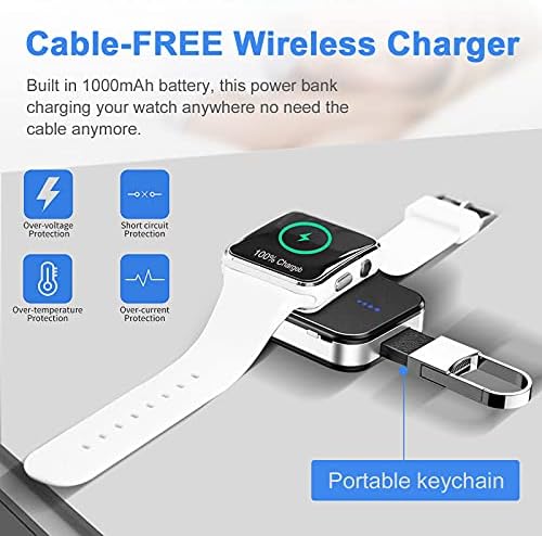 Compact Magnetic Keychain Power Bank: Portable Wireless Charger for All Apple Watch Series 1-9 with 1000 m Ah Capacity and LED Indicators – Perfect Travel Accessory for Effortless Charging on the Go