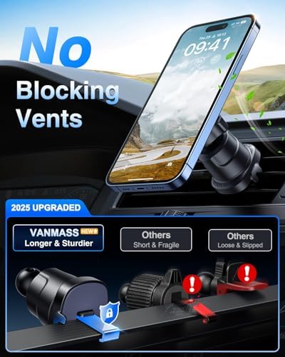 VANMASS Military-Grade Mag Safe Car Mount – 2025 Enhanced Magnetic Phone Holder for i Phone & Android – Ultra-Strong Suction for Dashboard, Windshield, and Vent – Unmatched Stability & Convenience for Safe Driving