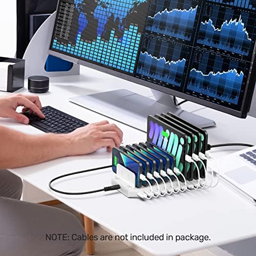 Unitek 10-Port USB Charging Station: Smart IC Technology for Fast, Organized Device Charging with Adjustable Dividers – Ideal for i Pads, Tablets, Kindles & i Phones in Home or Office Settings