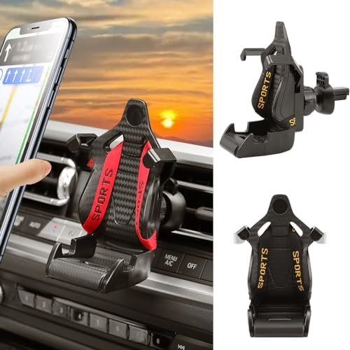 Sporty Yellow Racing Seat Cell Phone Holder – Universal Car Vent Mount for Smartphones with Adjustable Fit – 360-Degree Rotation for Optimal Viewing – Enhance Driving Safety and Style with Durable Mobile Accessory