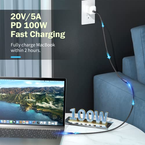 USB-C 4FT 40Gbps Braided Cable – 90 Degree, 8K Display, 100W Charging, Compatible with Thunderbolt 4/3 USB4/3, MacBook Pro, External SSD, eGPU – Enhanced Compatibility and Speed