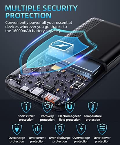 Ultimate 16000 m Ah Portable Power Bank with Built-In Dual Output Cables – Fast PD 30 W & QC 4.0 Charging, LED Display, Ideal for i Phone, Android & All Electronic Devices – Compact Travel Essential for Uninterrupted Power