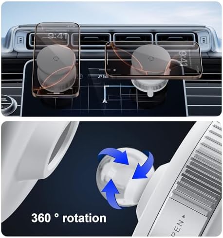 Revolutionary Ultra Vacuum Suction Magnetic Car Phone Holder – 360-Degree Rotation for i Phone 15, 14, 13, 12 & Android – Secure Hands-Free Navigation Accessory in Sleek White Finish for Ultimate Driving Safety and Convenience