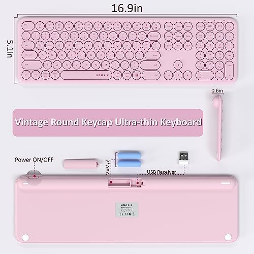 UBOTIE Wireless Green Keyboard – Stylish Full-Size Bluetooth & 2.4 GHz Dual Mode Keyboard with Unique Round Keycaps, Ultra-Slim Design & Quiet Scissor Switches for Effortless Typing on PC, MAC & Smart Devices – Perfect for Home & Office Use