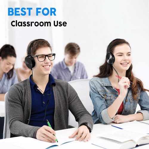 Classroom Headphones Bulk Pack – 10 On-Ear Student Headsets with Superior Stereo Sound, Comfortable Swivel Ear Pads for Engaging Learning and Online Classes – 3.5 mm Compatible for Ultimate Convenience (Black) – Perfect for Schools, Libraries, and Group Learning Activities