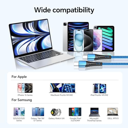 Dayaoncy 10 FT Pink USB C Charger Cable – Dual Pack of Fast Charging Cables with 100 W Power Delivery for i Phone 15/16 Pro Max, Android Devices, Tablets, and Laptops – Superior Durability and Stylish Design for Ultimate Convenience