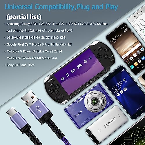 Premium 6 FT Braided USB A to USB C Cable 5 Pack – Fast Charging Solution for Samsung Galaxy S Series, LG Devices & More – Enhanced Durability, Flexibility, and Compatibility for All Android Users – Elevate Your Charging Experience Today!