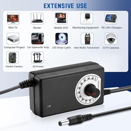 Universal 24 W Adjustable AC to DC Power Supply Adapter – Multi-Voltage Solution for 3 V, 5 V, 9 V & 12 V Electronics – Ideal for LED Lights, Fans, and More with Advanced Safety Features and Regulated Output