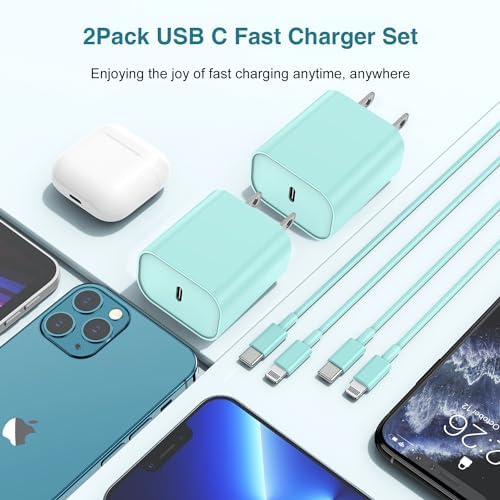 MFi Certified 20 W USB-C to Lightning Fast Charger for i Phone 14/13/12 – 6 FT Durable Cable & Power Delivery Block in Stylish Blue – Ultimate Solution for Rapid Charging of All Apple Devices Including i Pad Pro, XS, XR, 8 Plus – Optimized for Reliability and Speed