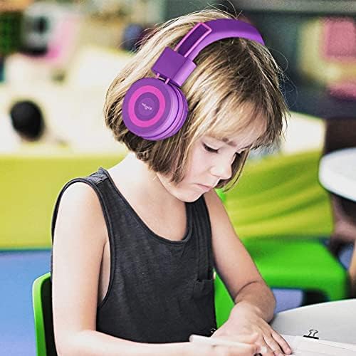 ELECDER i37 Foldable Kids Headphones – Lightweight, Adjustable On-Ear Wired Headphones in Vibrant Peach/Purple for School, Travel & Home Learning – Perfect Audio Companion for Young Learners & Teens with Comfortable Fit and Universal Device Compatibility