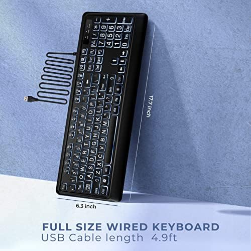 Illuminate Your Typing: Large Print Backlit USB Keyboard with Ergonomic Design for Enhanced Visibility – Perfect for Windows Desktops, Laptops & Gaming – Spill-Proof Full-Size Layout with White LED Backlighting for Optimal Comfort and Speed