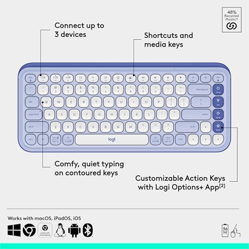 Elevate Your Workspace with the Logitech POP ICON Wireless Bluetooth Keyboard – Stylish Graphite & White Design, Effortless Multi-Device Switching, Comfortable Low-Profile Typing, and Customizable Keys for Enhanced Productivity on Laptops, Tablets, and PCs