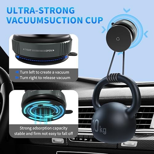 Ultra-Strong Magnetic Car Phone Holder with Vacuum Suction for Any Smooth Surface – 360° Rotating MagSafe-Compatible Phone Mount for iPhone/Android, Dashboard Windshield Car Accessories. Black – Enhanced Compatibility and Speed