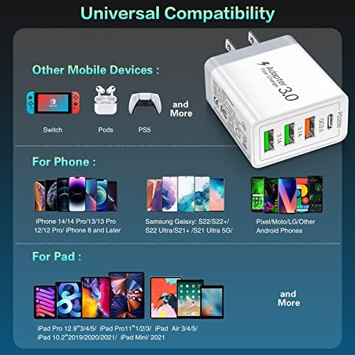 35 W USB-C Fast Charging Block 4-Pack – High-Speed 4-Port Wall Charger with PD 3.0 & Quick Charge 3.0 for i Phone 16/15/14/Pro, i Pad Pro, Samsung Galaxy, and More – Universal Compatibility for All Devices, Compact & Travel-Ready Power Adapter
