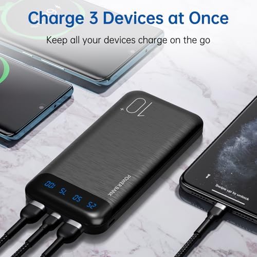 10000 m Ah Slim Portable Power Bank – Fast Charging External Battery Pack with Dual USB 2.4 A Outputs & USB-C Compatibility for i Phone 12-16, Huawei, Samsung Galaxy S20, & Android Tablets – Ideal for Travel and Daily Use