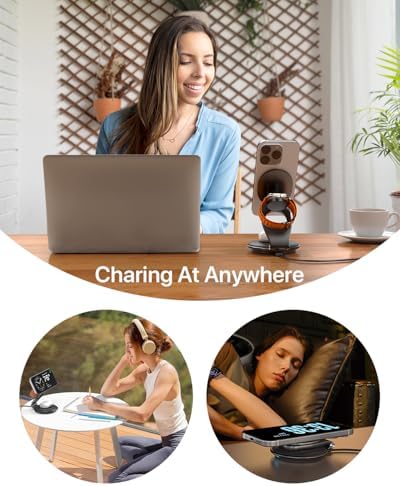 Ultimate 3-in-1 EXW Travel Charging Station for Apple Devices – Magnetic Foldable Wireless Charger for i Phone 16-12 Series, Apple Watch, and Air Pods with 30 W Fast Charger – Sleek Design for Enhanced Portability and Efficiency