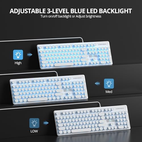 Elevate Your Workspace with the Fogruaden Retro Typewriter Keyboard – Stylish Full-Size USB Design, 104 Round Keys, and White LED Backlighting for Effortless Night Use, Ergonomic & Silent Membrane Keys Perfect for Windows PC and Laptops, Ideal for Writers and Gamers Seeking a Unique Vintage Touch