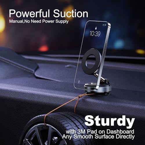Universal Magnetic Car Phone Holder with Vacuum Suction Cup – Effortless Hands-Free Access for i Phone & Android, Mag Safe-Compatible, No Charging Required, Compact & Foldable Design for Ultimate Convenience and Stability