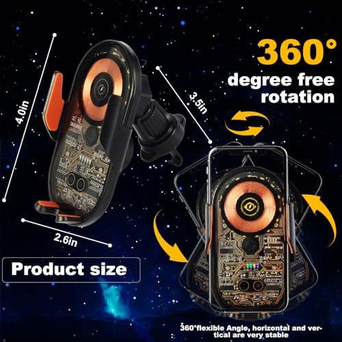 Phone Holders for Your Car with Wireless Chargre – Metal Hook Clip, Auto Clamp Air Vent Cell Phone Car Mount, Hands Free Universal Automobile Cradle Fit for iPhone Android and All Smartphones – Enhanced Compatibility and Speed