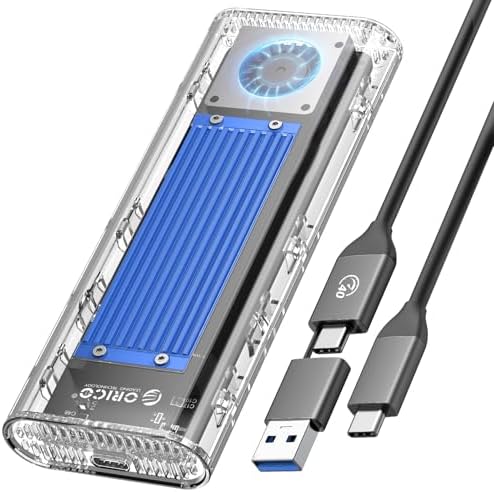 ORICO Transparent M.2 NVMe SSD Enclosure – Ultra-Fast USB 3.2 Gen 2 Adapter for PCI-E M-Key SSDs (2280/2260/2242/2230) – Lightweight and Durable External Solid State Drive Case with Tool-Free Setup and USB Type-C Support for Seamless Data Transfer