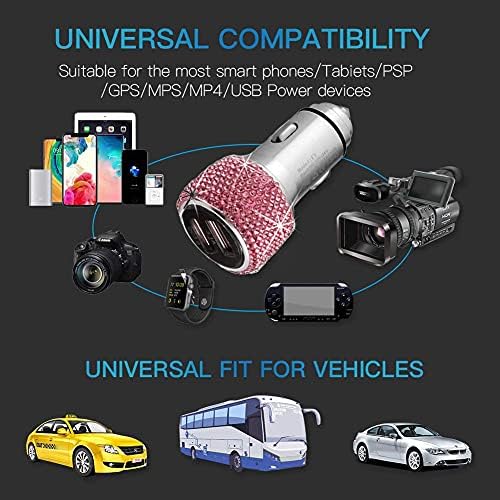 Chic Rhinestone Dual USB Car Charger & 3-in-1 Braided Charging Cable Set – Stylish Bling Accessories for Fast Charging & Enhanced Compatibility – Perfect for Women’s Vehicles in Silver