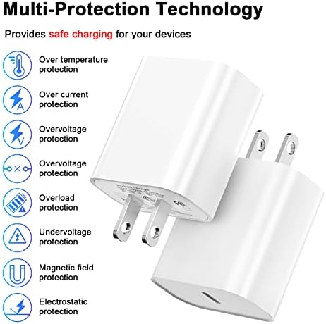 Ultimate 20 W MFi Certified i Phone Fast Charging Bundle – 4-Pack USB-C Wall Adapters with 6.6 FT Lightning Cables for Models 14, 13, 12, 11 Pro Max & More – Compact, Safe, and Efficient Charging Solution for Home, Office, or Travel
