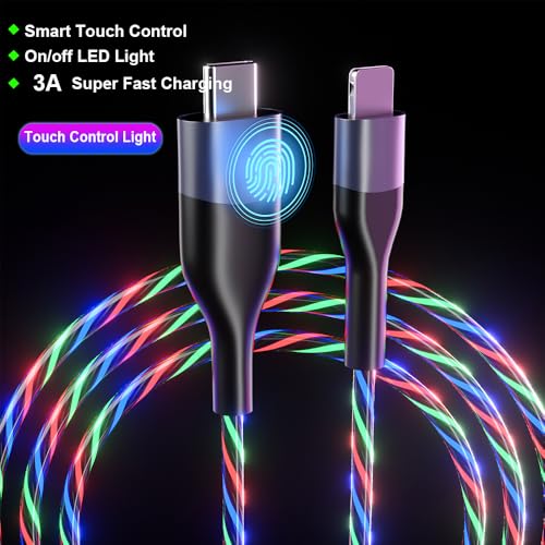 Revolutionary 6 ft Smart Touch-Control RGB LED USB C to C Cable – Rapid 3 A Fast Charging TPE Charger for Phones, Tablets & Laptops – Durable Design with Eye-Catching Flowing Light for Ultimate Style and Functionality