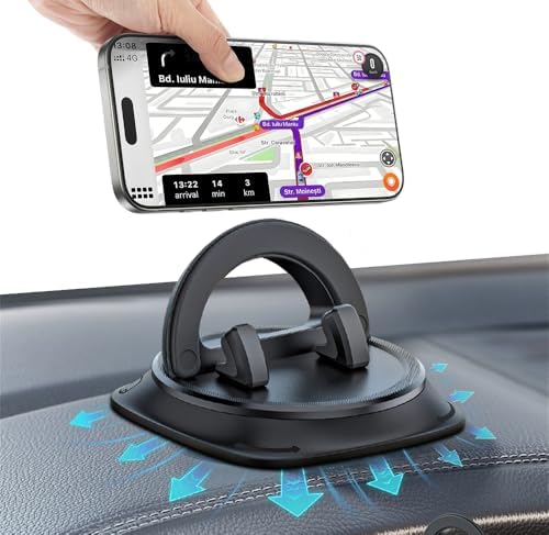 Car Phone Holder Mount, Dashboard Cell Phone Stand with Anti-Slip Base, Dual Adjustable Clips, Universal Compatibility (Ring) – Enhanced Compatibility and Speed