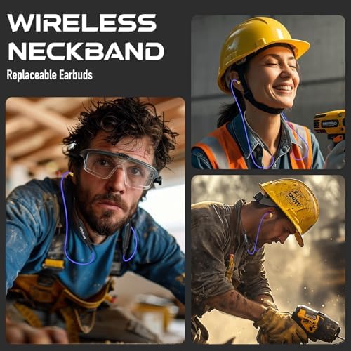 MIPEACE Bluetooth Noise-Canceling Neckband Earplugs – Premium 29 d B Hearing Protection Headphones with 19+ Hour Battery Life and Sweatproof Comfort for Lawn Care & DIY Tasks (Chic Blue) – Effortless Device Pairing & Customized Fit for Extended Use