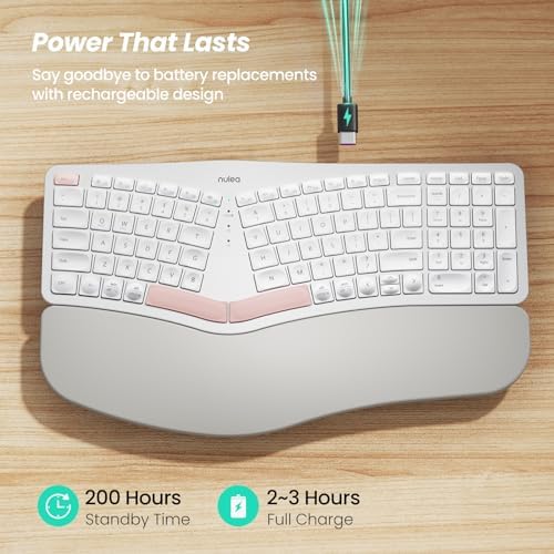 Nulea RT05 B Bluetooth Ergonomic Split Keyboard – Rechargeable Wireless USB-C Design with Cushioned Wrist Rest for Ultimate Comfort, Compatible with Windows & Mac (F-Yellow) – Enhance Your Typing Experience and Boost Productivity