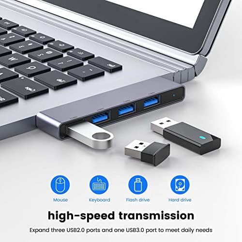 Enhance Your Digital Workspace with Fidioto USB Hub 2 Pack – Versatile 4-Port Adapter for Laptops & Macs, Featuring 1 Ultra-Fast USB 3.0 Port and 3 USB 2.0 Ports for Effortless Device Connectivity and Data Transfer, Ideal for Busy Professionals and Students on the Move