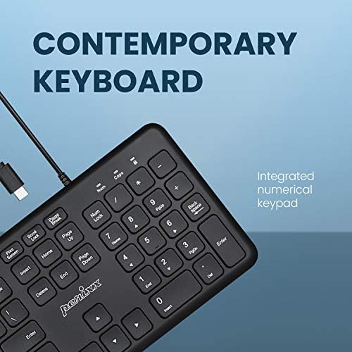 Perixx PERIBOARD-210 Wired Full-Size USB Keyboard – Ultra-Quiet Scissor Keys for Effortless Typing on Desktop, Laptop, and Tablet – Sleek Black Design with Enhanced Compatibility and Ergonomic Comfort