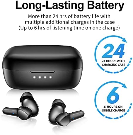 Premium Bluetooth 5.3 Wireless Earbuds – Hi-Fi Stereo Sound with IPX8 Waterproof Protection, Deep Bass Headphones Featuring Advanced Noise Cancelling with 4 Mics for Clear Calls, Perfect for i OS & Android – Ideal for Workout and Daily Use – Sleek Black Design
