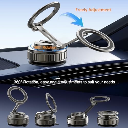 Kairiyard Phone Holders for Your Car, Ultra Vacuum Suction Cup Magnetic Car Phone Holder Mount 360° Adjustable Foldable Cars Phone Stand Compatible with MagSafe iPhone All Smartphones – Enhanced Compatibility and Speed